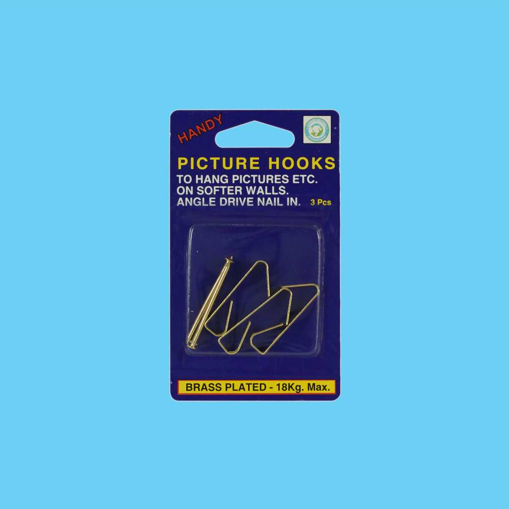 Picture Hooks Brass Plated Angle Drive Nail In - 18kg 3 Pack 1 Piece - Dollars and Sense
