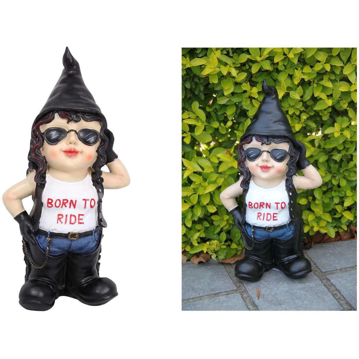 Born To Ride Biker Chick Garden Gnome 33cm - Dollars and Sense