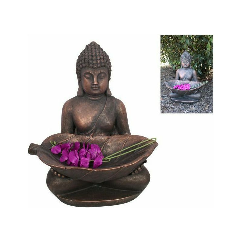 Bronzed Buddha Holding Leaf - 68cm 1 Piece - Dollars and Sense