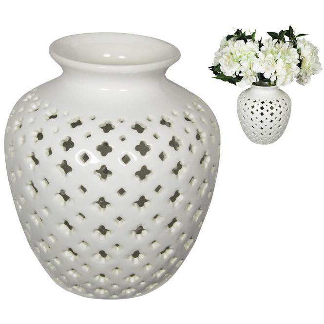 White Filigree Vase - 25cm - Dollars and Sense