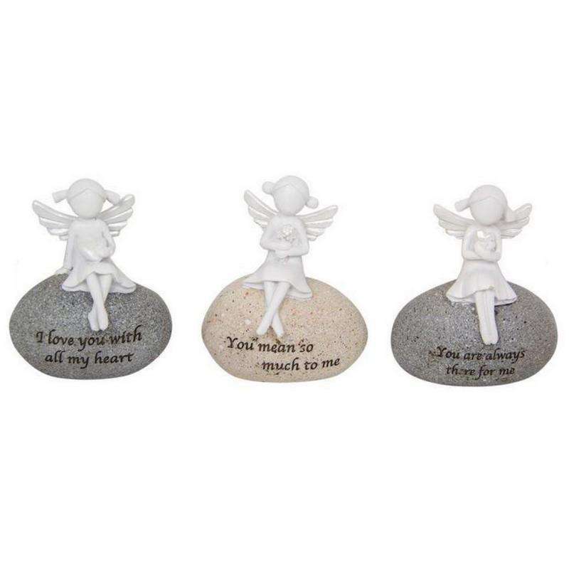 Angel on Sentimental Rock 1pce Assorted Wording 9cm - Dollars and Sense