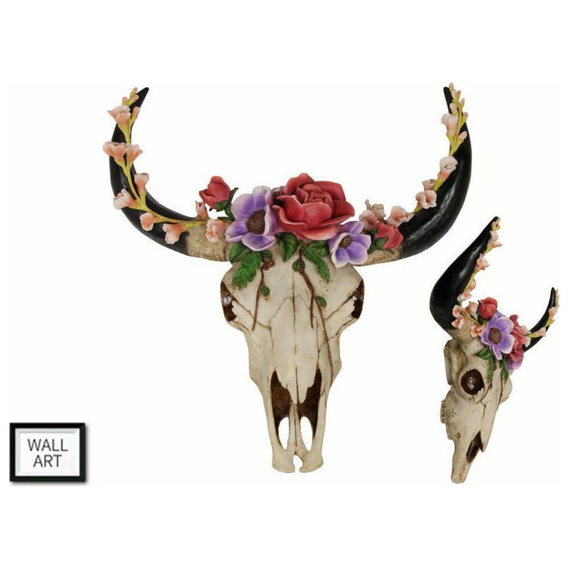 Wall Hanger Floral Tribal Cow Skull - 45cm 1 Piece - Dollars and Sense