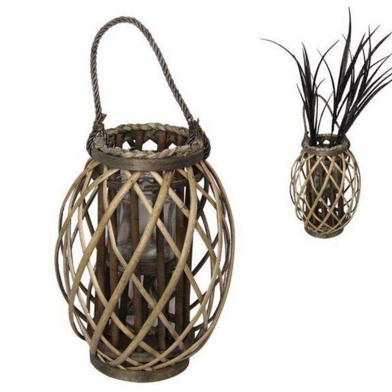 Natural Wicker Plant Holder with Glass Holder 32cm - Dollars and Sense