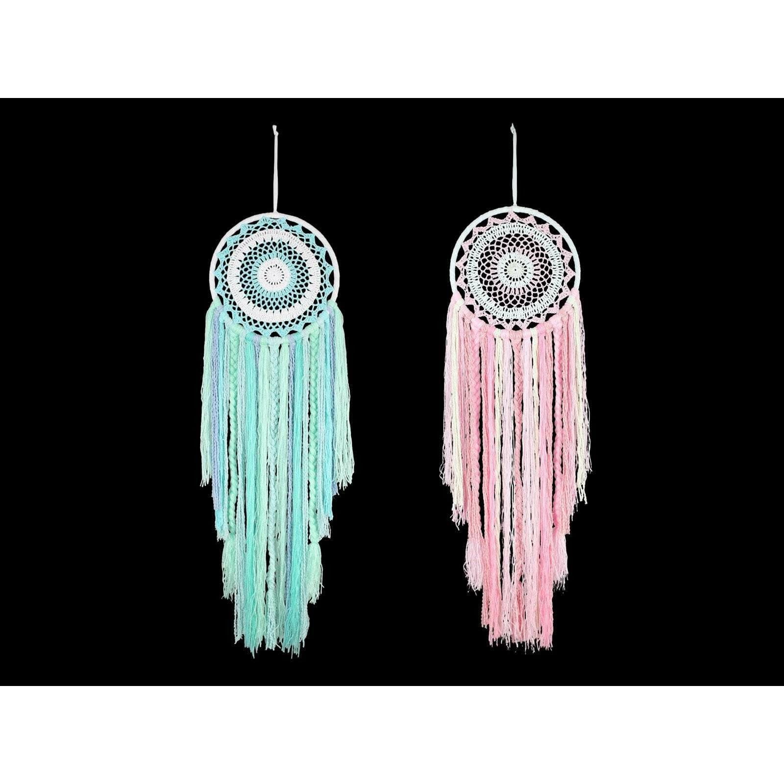 Crochet Dream Catcher with Braids Pink or Blue 1pce 27cm - Dollars and Sense