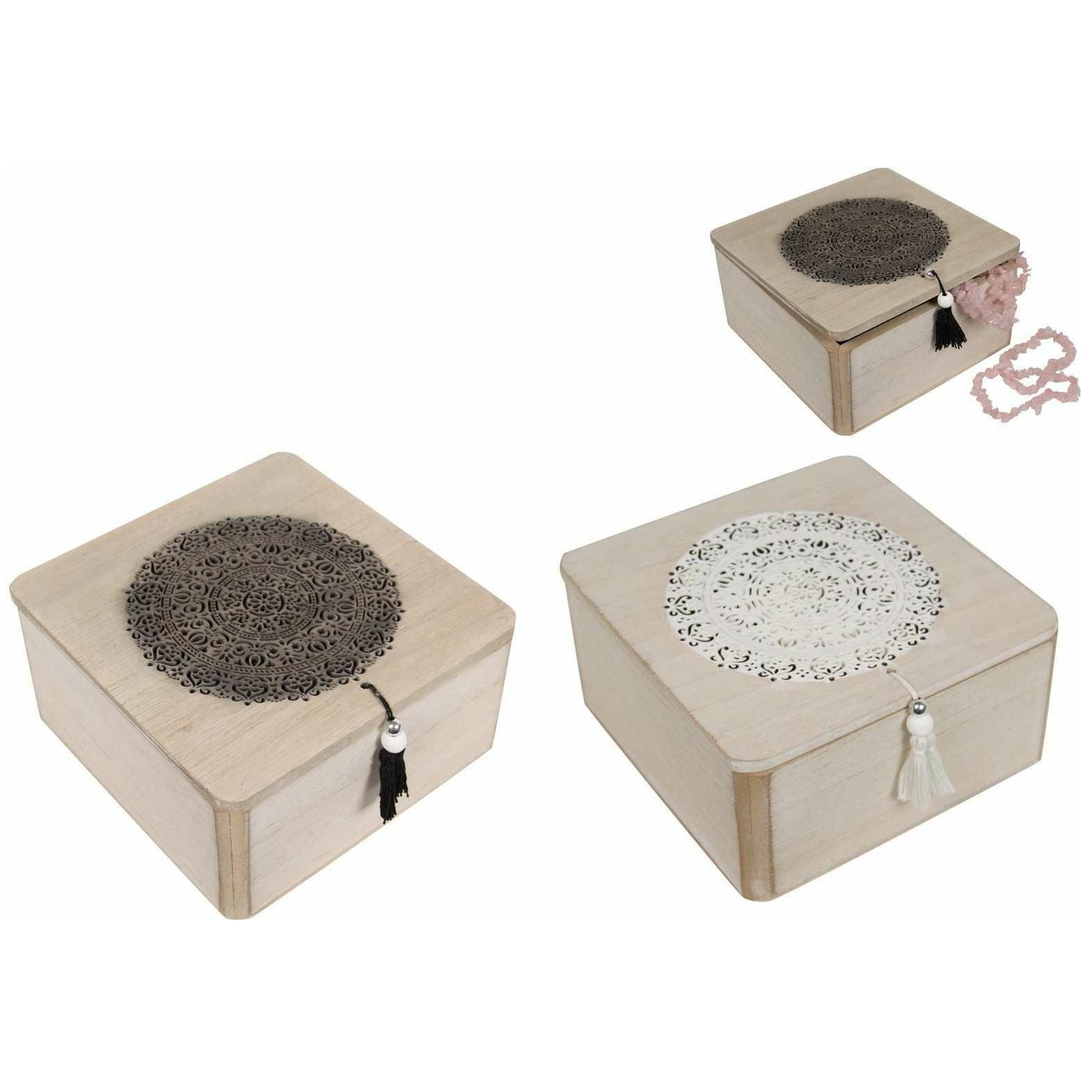 Square Mandala Box with Tassle 1pce Assorted 16cm - Dollars and Sense