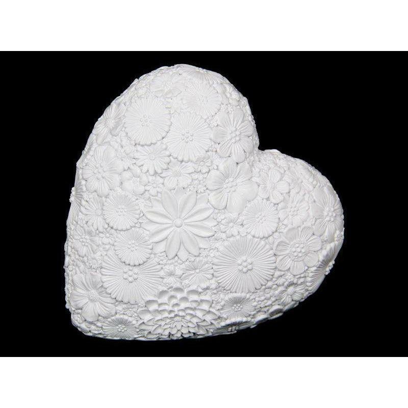 White Floral Heart 14cm - Dollars and Sense