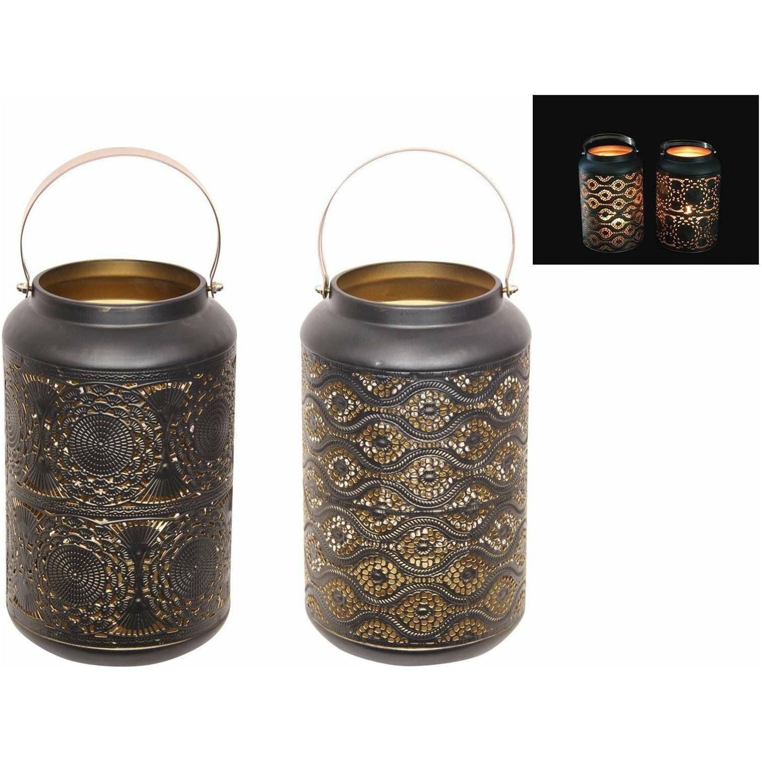 Black and Gold Moroccan Lantern - 1pce Assorted Designs 34cm - Dollars and Sense