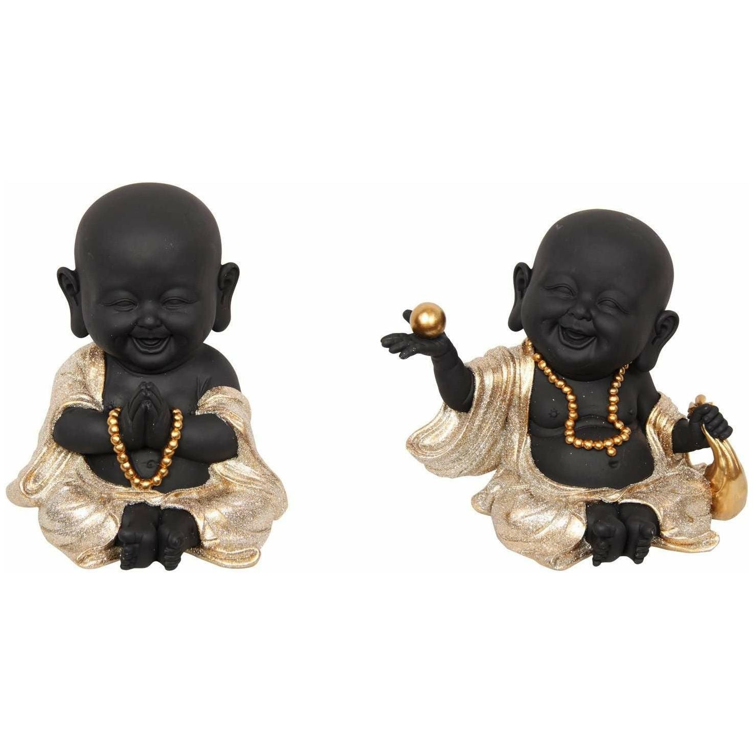 Black Happy Buddha with Gold Accessories - 1pce Assorted 18cm - Dollars and Sense