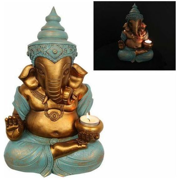 Gold Sitting Ganesh With Tealight Holder 31cm - Dollars and Sense