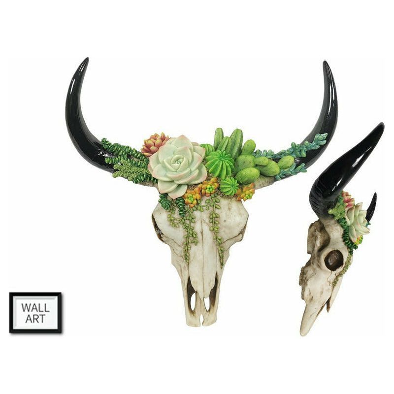 Wall Hanger Succulent Design Cow Skull - 44cm 1 Piece - Dollars and Sense