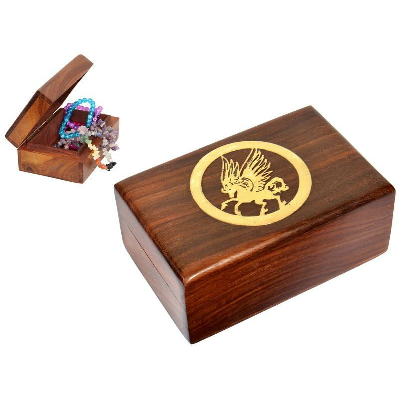 Sheesham Wood Box Gold Unicorn - 15 x 10cm Default Title