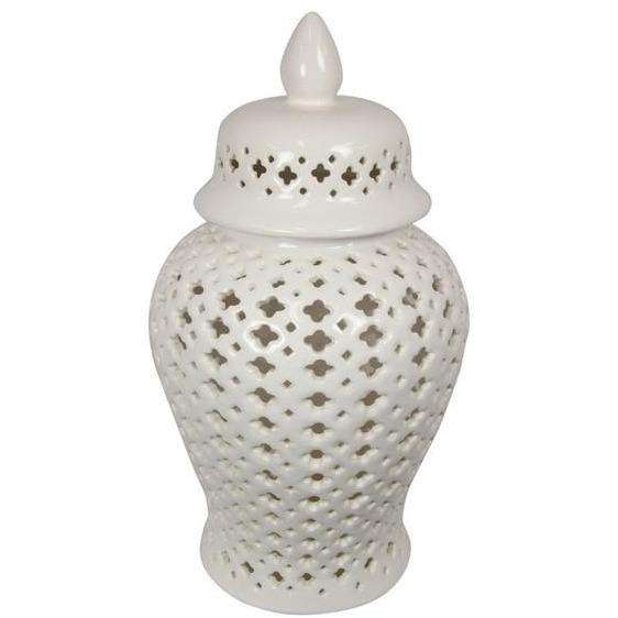 White Moroccan Round Temple Jar 37cm - Dollars and Sense