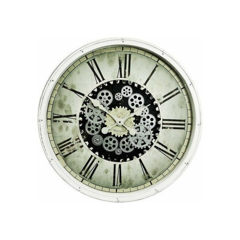Clock with Moving Cogs White 76cm - Dollars and Sense