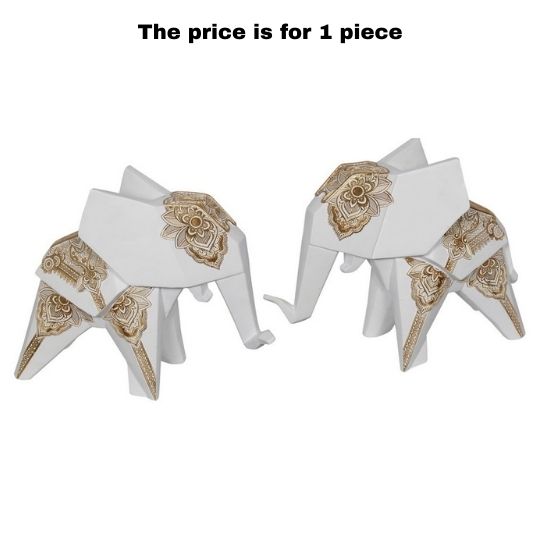 White D̩cor Elephant with Gold Mandala Design 24cm - Dollars and Sense