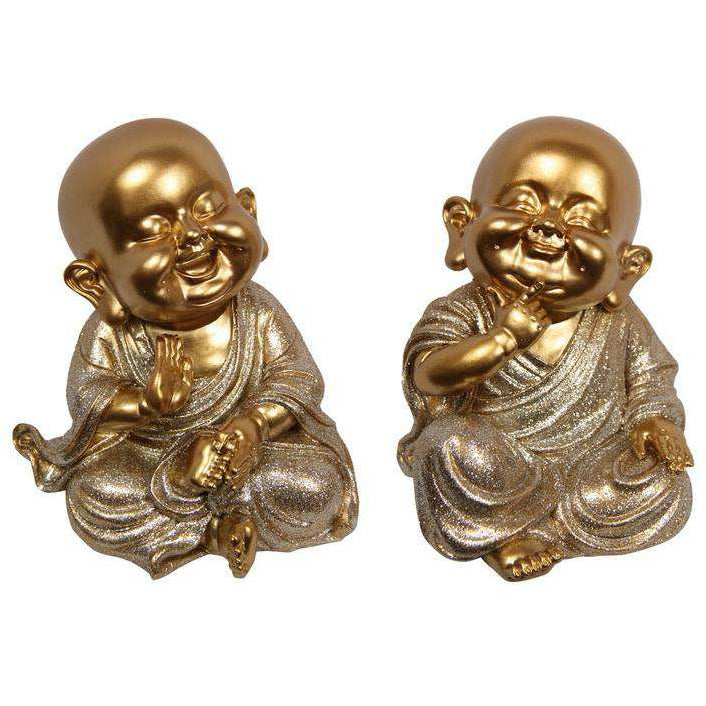 Gold Happy Buddha in Silver Robe 1pce Assorted 14cm - Dollars and Sense