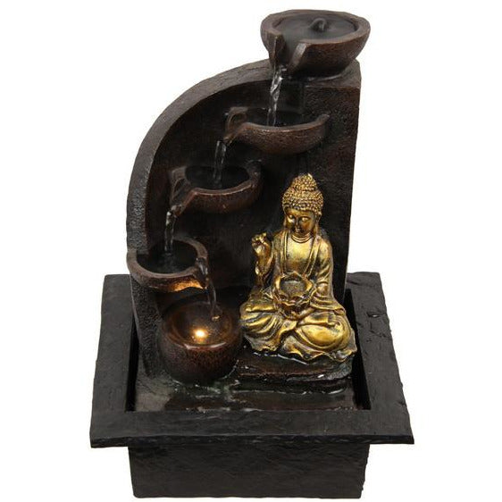 Gold Buddha Waterfall Fountain With Light - 31cm - Dollars and Sense