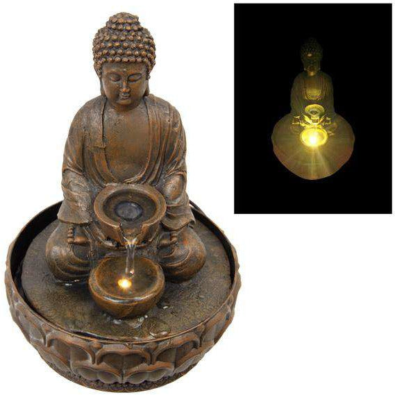 Brown Buddha Fountain with Led Light - 29cm - Dollars and Sense