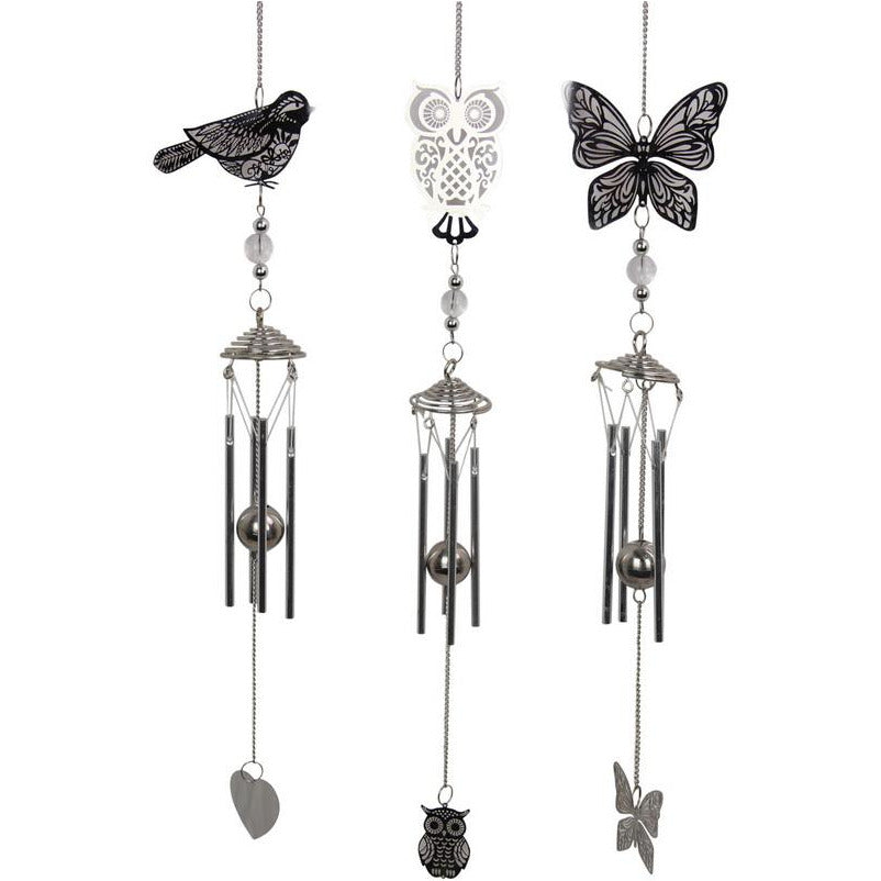 Silver Butterfly Owl Bird Wind Chime 1 pce Assorted Default Title
