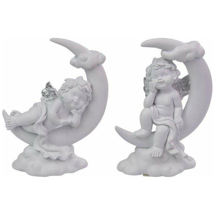 Cherub With Silver Wings Resting On Moon 1pce Assorted 12cm - Dollars and Sense