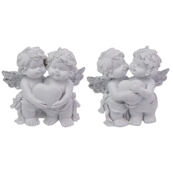 Twin Love Cherubs Holding Love Heart with Silver Wings - Dollars and Sense