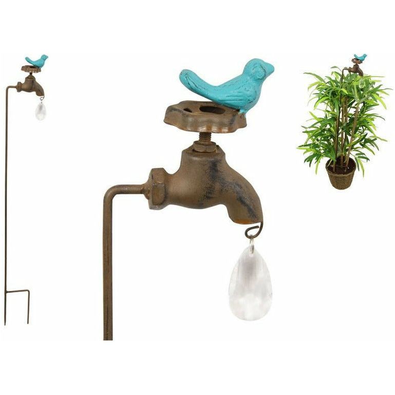 Cast Iron Garden Stake Water Tap With Blue Bird 80cm - Dollars and Sense