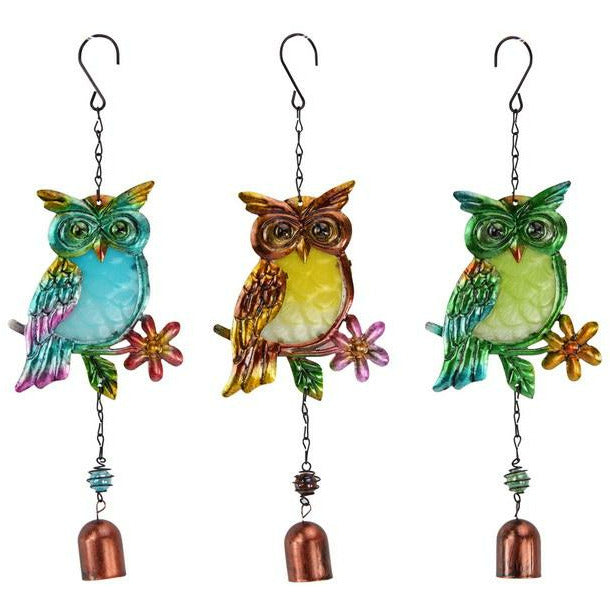 Glass and Metal Wise Owl Bell Wind Chime - 1pce Assorted 38cm Default Title