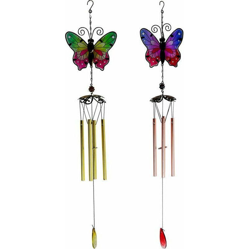 Mosaic Glass & Metal Butterfly Wind Chime - 75cm 1 Piece Assorted - Dollars and Sense