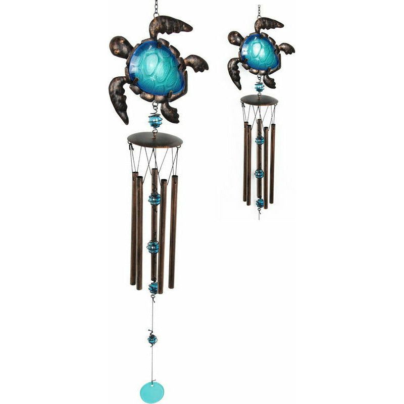 Metal and Glass Blue Turtle Wind Chime - 90cm 1 Piece - Dollars and Sense