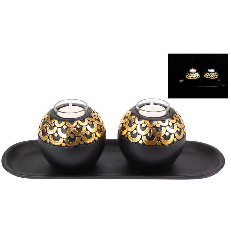 Black and Gold Twin D̩cor Candles on Tray - Dollars and Sense