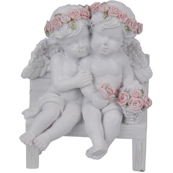 Cherub Couple with Rose Band on Chair - Dollars and Sense