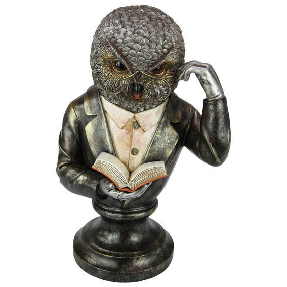 Owl Bust Reading Book Silver Finish - Dollars and Sense