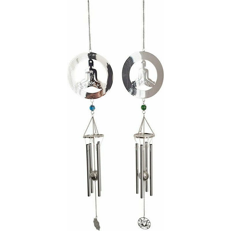 Silver Flower Pattern Yoga Lady Wind Chime - 1 Piece Assorted - Dollars and Sense