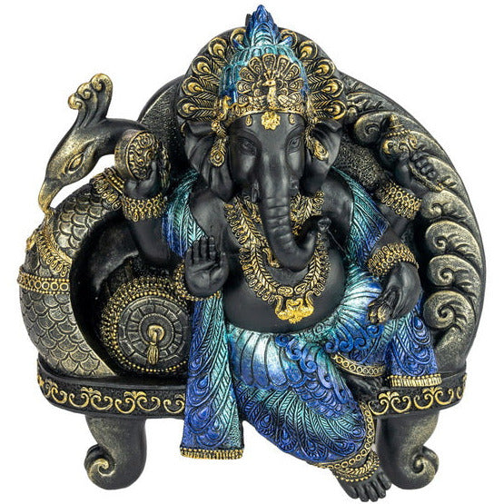 Sitting Peacock Ganesh On Throne - Dollars and Sense