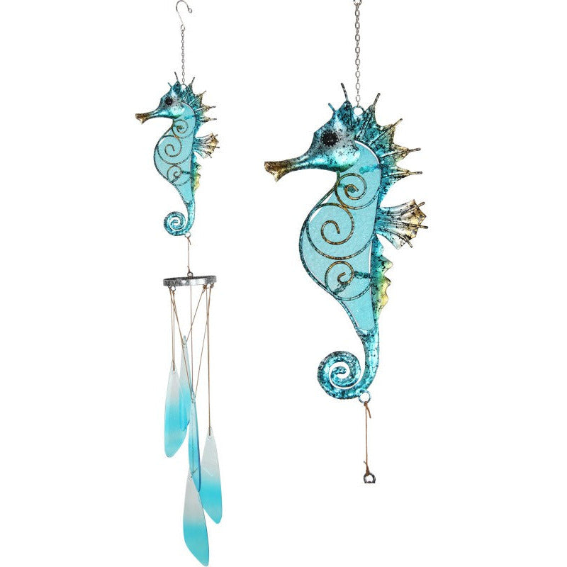 Metal and Glass Seahorse with Hanger Wind Chime - Dollars and Sense