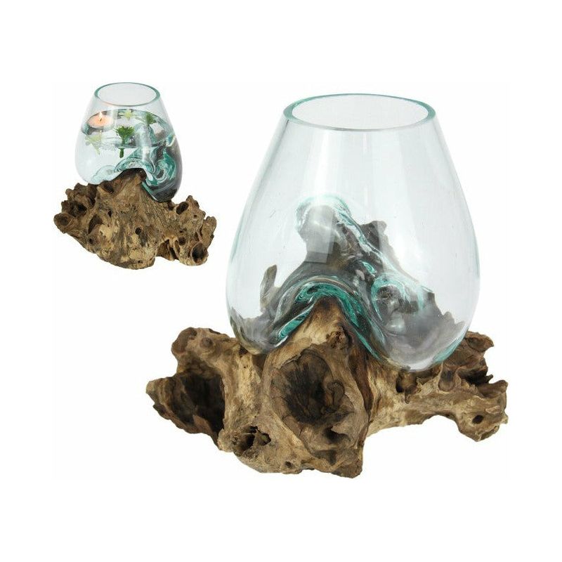 Hand Blown Glass Bowl on Driftwood - 22cm 1 Piece - Dollars and Sense