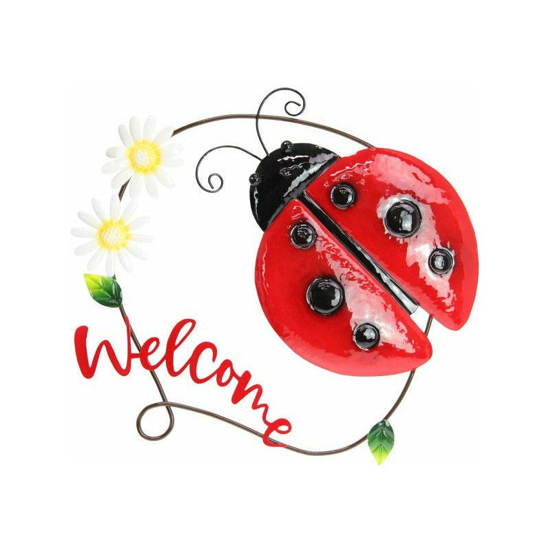 Ladybug with Welcome Sign Metal Wall Art - 39cm 1 Piece - Dollars and Sense