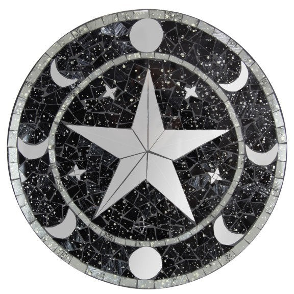 Black and Silver Mosaic Moon Phase with Pentagram Wall Art - Dollars and Sense