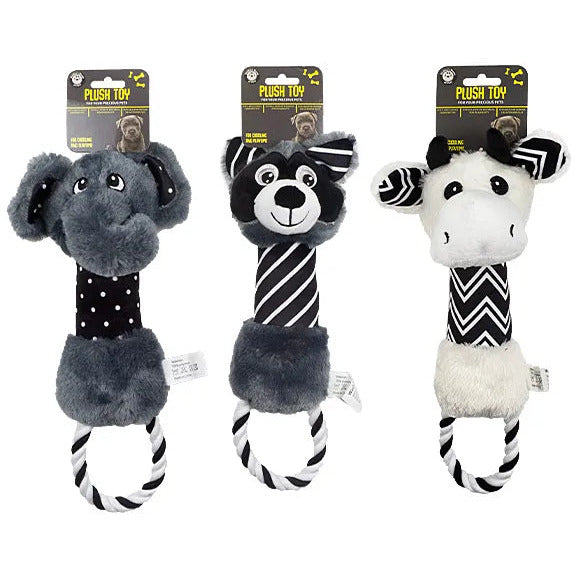 Dog Plush Toy with Rope Black and White - Dollars and Sense