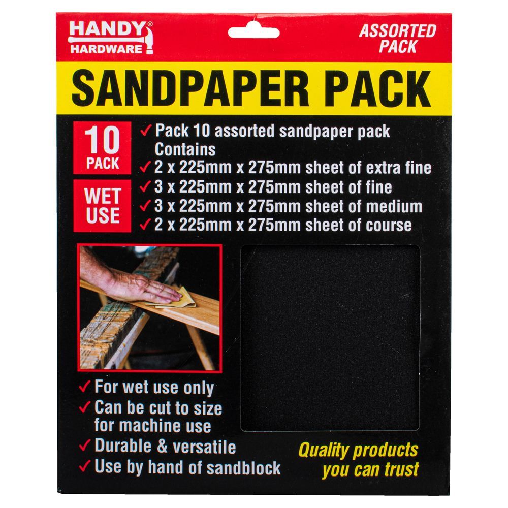 Wet Sandpaper - 225x275mm Assorted Pack of 10 - Dollars and Sense