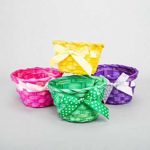 Round Easter Weave Basket with Ribbon - 11x6cm 1 Piece Assorted - Dollars and Sense