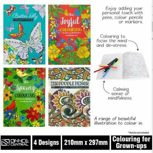 Calming Colouring Book Adults 4 Designs A5 - Dollars and Sense