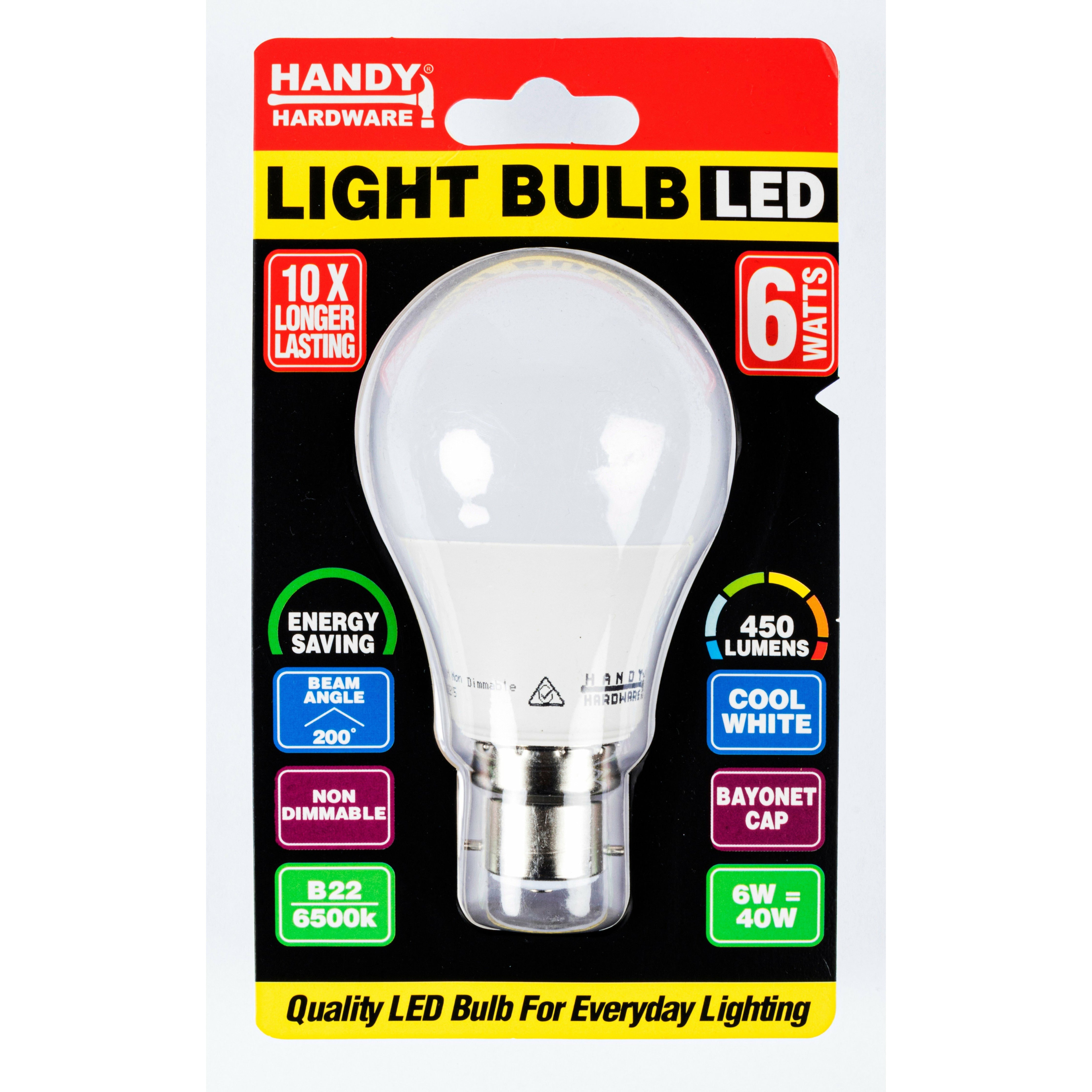 Light Bulb LED 6W Cool White B22 Bayonet 1 Piece