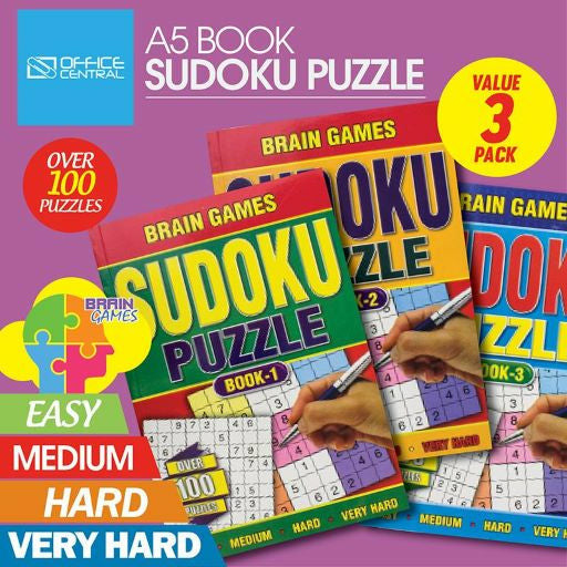 A5 Book Sudoku 144pg 3pk Assorted - Dollars and Sense