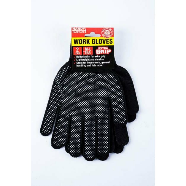 Work Gloves Black - 2 Pairs Medium to Large - Dollars and Sense