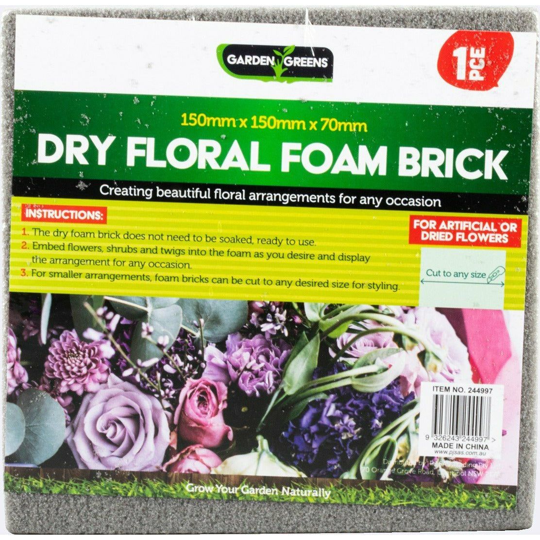Dry Floral Foam Brick Grey - 15x15x7cm 1 Piece - Dollars and Sense