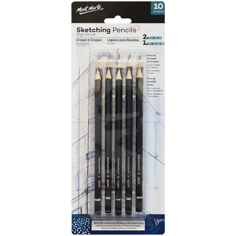 Mont Marte Sketching Pencils 10pcs 2X2H HB 2B 1XH 4B 6B 8B - Dollars and Sense