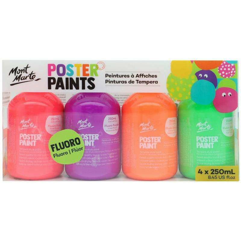 Buy onilne Mont Marte Mont Marte Poster Paint Fluro 250ml 4pcs | Dollars and Sense cheap and low prices in australia