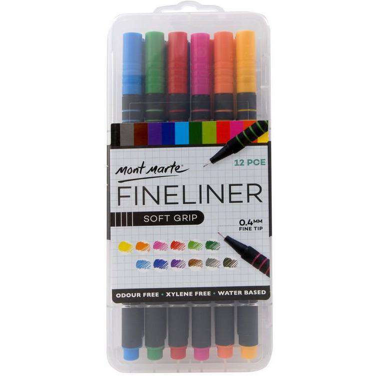 Buy onilne Mont Marte Fineliner Marker Soft Grip 12pce | Dollars and Sense cheap and low prices in australia