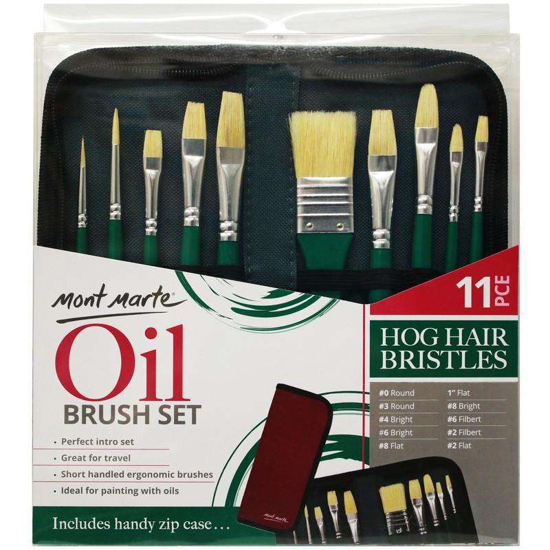 Buy onilne Mont Marte Mont Marte Hog Hair Bristles Brush Set For Oil in Wallet 11pcs | Dollars and Sense cheap and low prices in australia