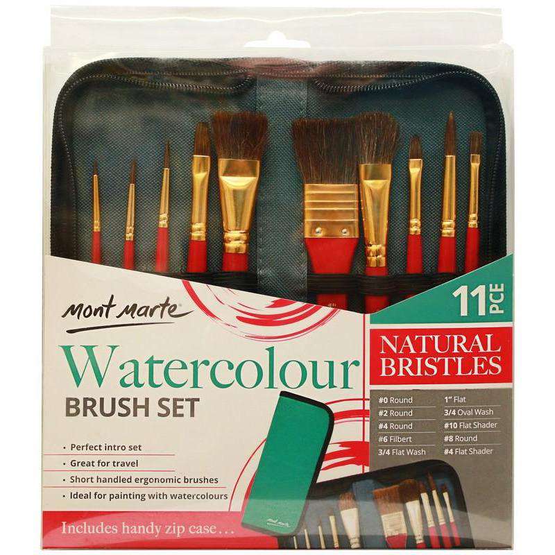 Buy onilne Mont Marte Mont Marte Brush Set For Watercolour in Wallet 11pcs | Dollars and Sense cheap and low prices in australia